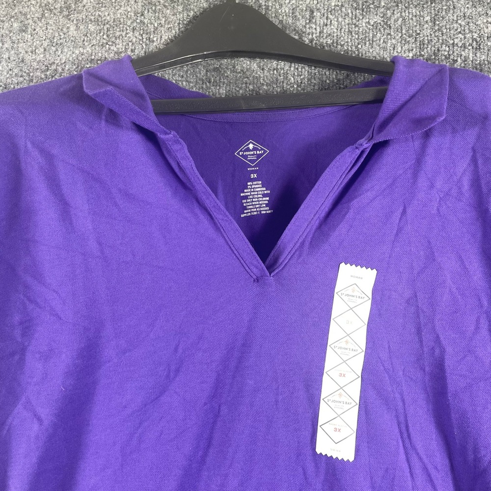 St Johns Bay Polo Shirt Womens 3X Purple Short Sleeve Violet Pique Preppy New